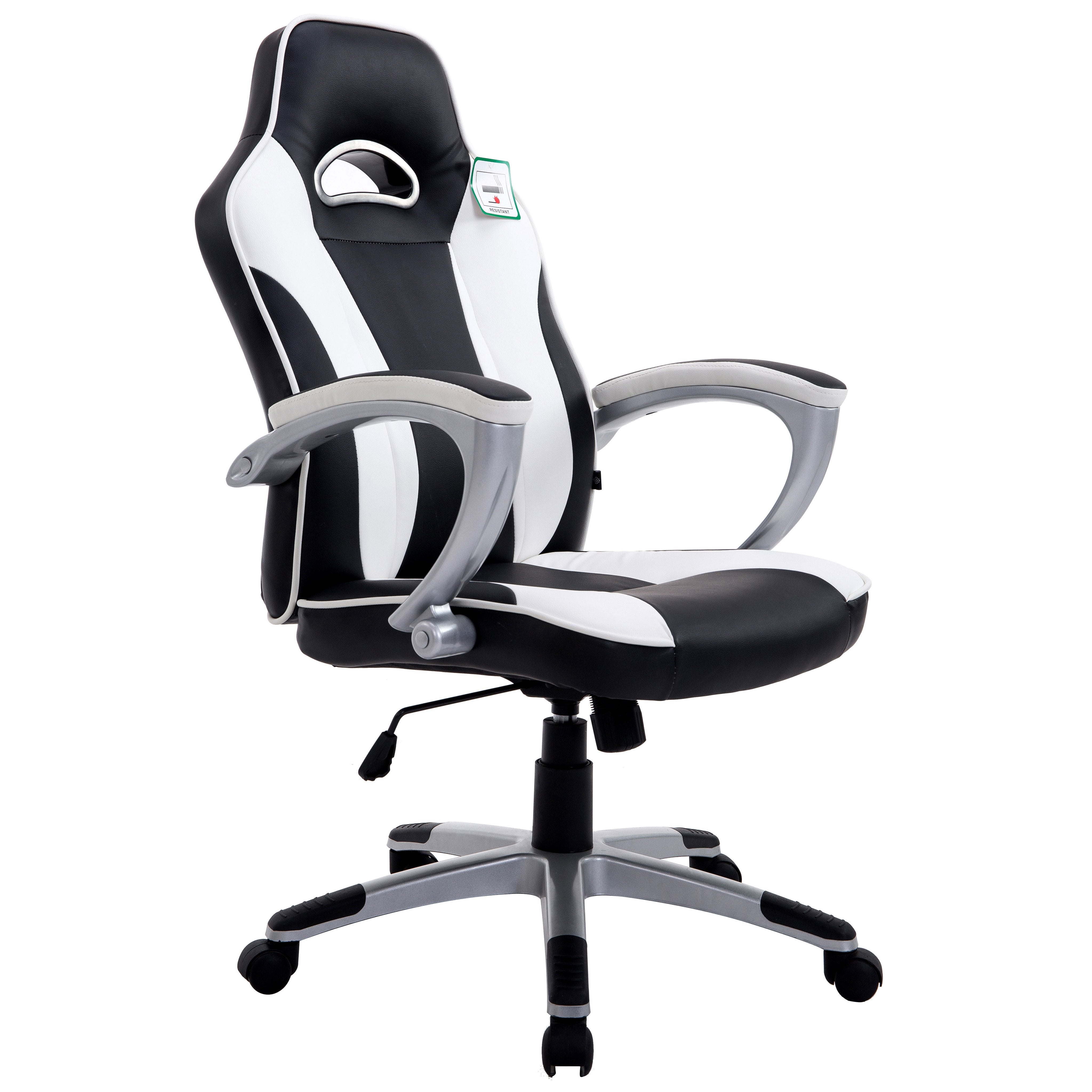 High Back Racing Sport Gaming PU Leather Swivel Chair in Contrasting Colours, White & Black