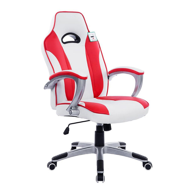 High Back Racing Sport Gaming Computer Office Desk PU Leather Swivel Chair in Contrasting Colours, White & Red
