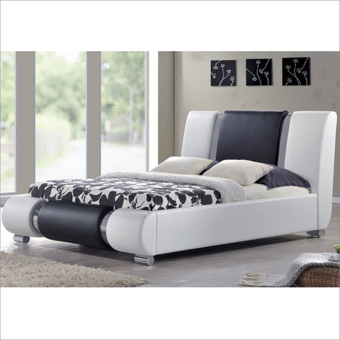 COXA PU Leather Bed Frame with Chrome Feet, Black & White