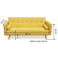 NORA 3-Seater Fabric Sofa Bed Sleeper Sofa with Cushions, Yellow