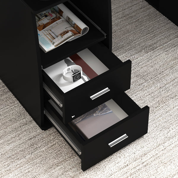 Computer Desk with Cupboard Drawers and Keyboard Tray, Black daal's home