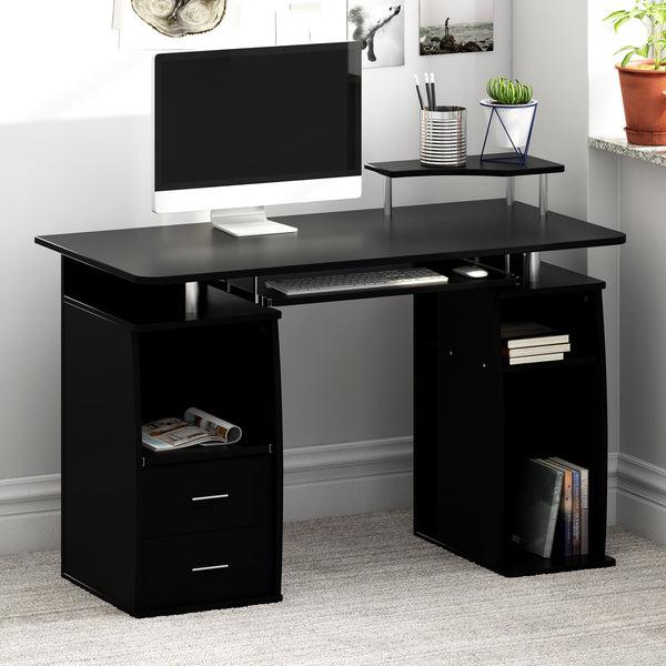 Computer Desk with Cupboard Drawers and Keyboard Tray, Black daal's home